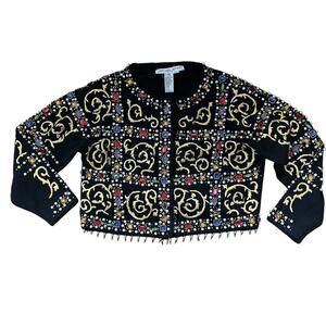 Vintage Michael Simon gem, beaded, embroidered cardigan sweater